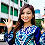 **

"A young Malaysian woman dressed in a modern baju kurung with batik patterns, designed in a kawaii style. She has large, expressive eyes and a cheerful smile. The background is a vibrant street scene in Kuala Lumpur, with recognizable landmarks. Perfect anatomy, correct proportions, well-formed hands, proper finger count, natural body proportions, fully clothed, modest clothing, appropriate attire, professional, safe for work, appropriate content, family-friendly, digital illustration, trending on ArtStation."

**