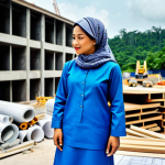 A Malaysian Architect**

"A professional female architect, fully clothed in a modest baju kurung and headscarf, reviewing blueprints on a construction site in Kuala Lumpur, appropriate attire, safe for work, perfect anatomy, natural proportions, architectural photography, high quality, family-friendly."

**