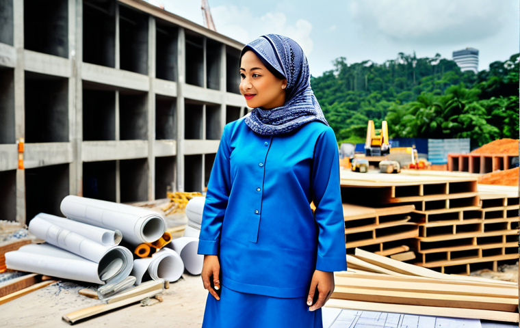 A Malaysian Architect**

"A professional female architect, fully clothed in a modest baju kurung and headscarf, reviewing blueprints on a construction site in Kuala Lumpur, appropriate attire, safe for work, perfect anatomy, natural proportions, architectural photography, high quality, family-friendly."

**