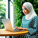 **

"A young, professional Malaysian woman, fully clothed in a modest and stylish baju kurung, working on a laptop at a modern co-working space in Kuala Lumpur, surrounded by lush greenery, safe for work, appropriate content, perfect anatomy, natural proportions, professional photography, high quality, family-friendly."

**