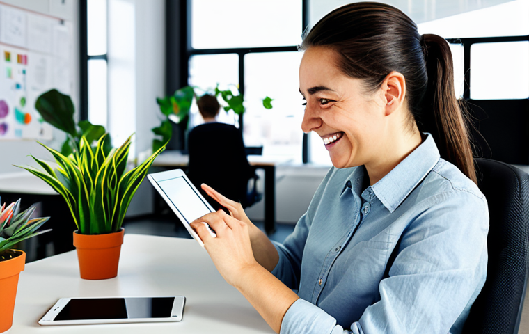 **

"A professional graphic designer, fully clothed in modest office attire, working on a digital tablet in a bright, modern co-working space. She is smiling slightly, focused on her work. Background includes plants and other designers collaborating. Perfect anatomy, well-formed hands, proper finger count, natural proportions, professional, safe for work, appropriate content, fully clothed, family-friendly, high quality, natural pose."

**